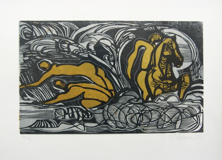 Click the image for a view of: Cecil Skotnes. Woodcut Trial print from the White Monday Disaster portfolio. 460X610mm